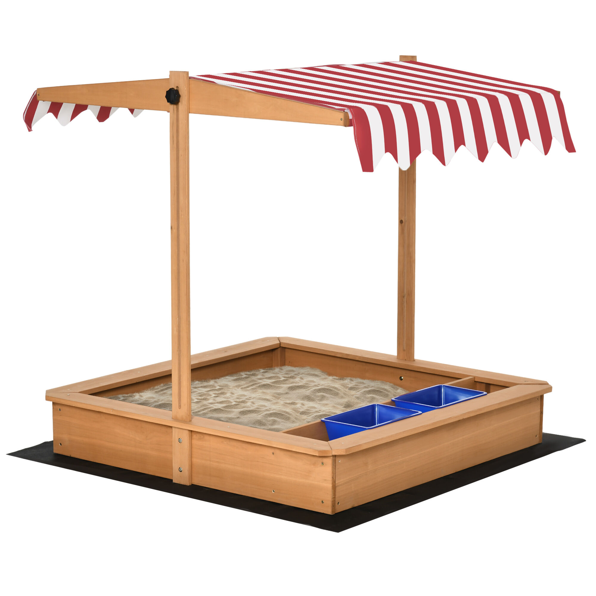 Outsunny Arenero Infantil de Madera con Techo Inclinable Ajustable en Altura y 2 Cubetas de Pl&aacute;stico Caj&oacute;n de Arena de Jard&iacute;n para Ni&ntilde;os +3 A&ntilde;os 107,5x107,5x110 cm Natural, , large Imagen numero 1