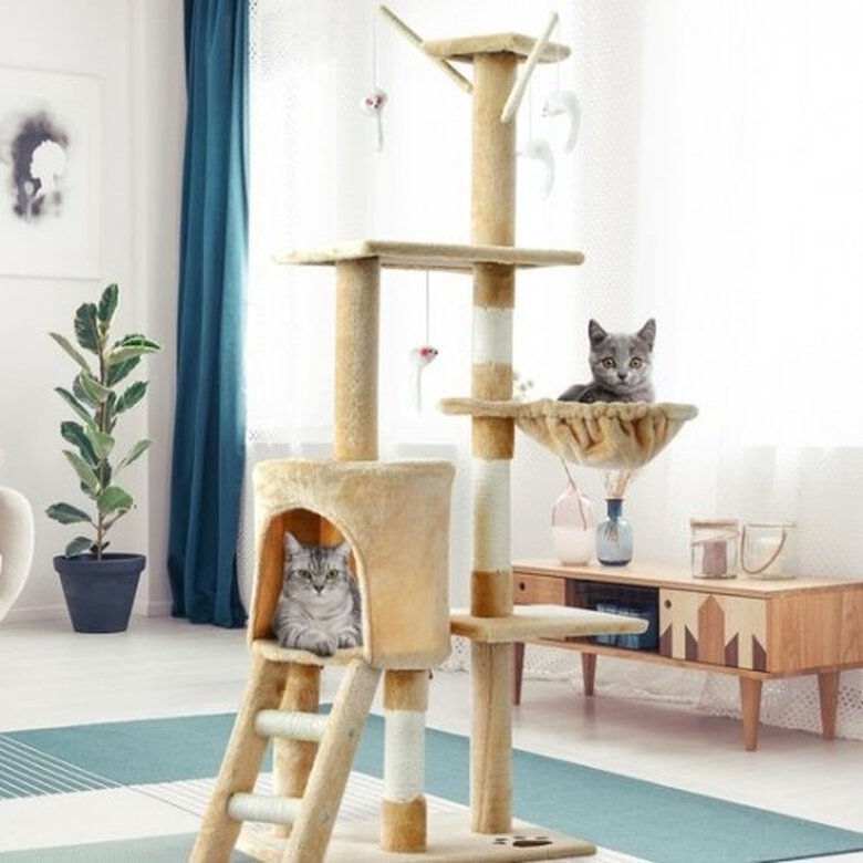 Pawhut árbol rascador con nidos y plataforma beige para gatos, , large image number null
