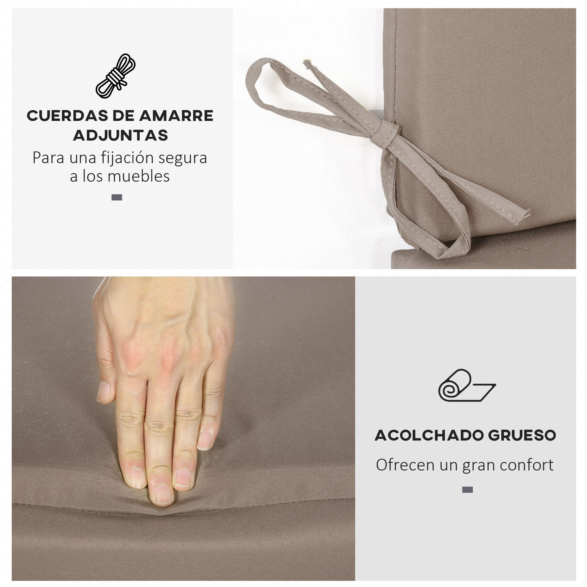 Outsunny Coj&iacute;n para Columpio de 2 Piezas 130x45x5 cm Coj&iacute;n para Balanc&iacute;n Coj&iacute;n de Asiento y Respaldo Acolchado para Jard&iacute;n Terraza Balc&oacute;n Exterior Marr&oacute;n, , large Imagen numero 5