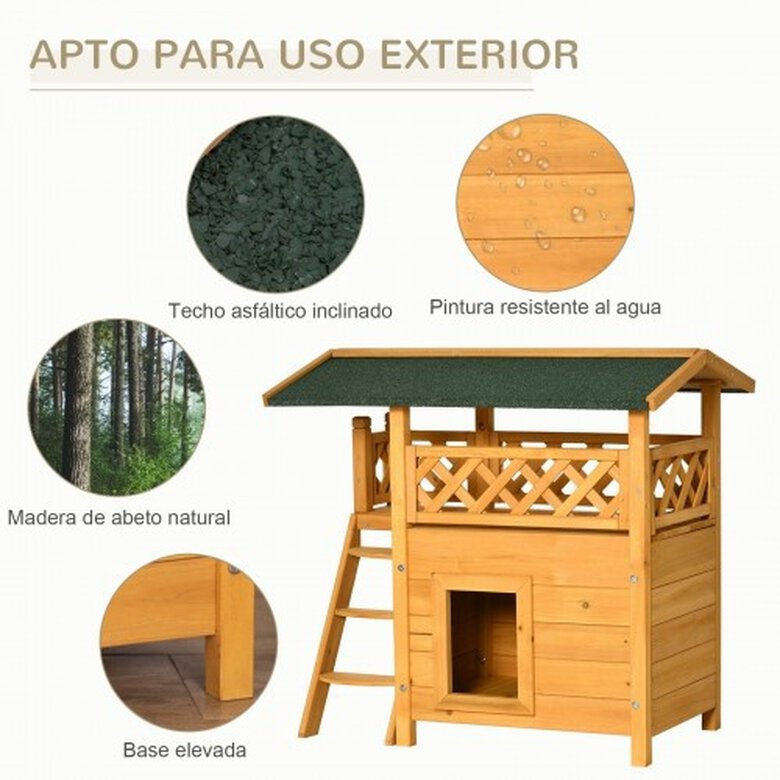 PawHut Caseta de Madera Natural para gatos, , large image number null