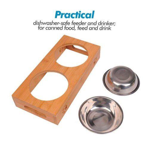 Edipets comedero doble de acero inoxidable madera para mascotas, , large Imagen numero 3