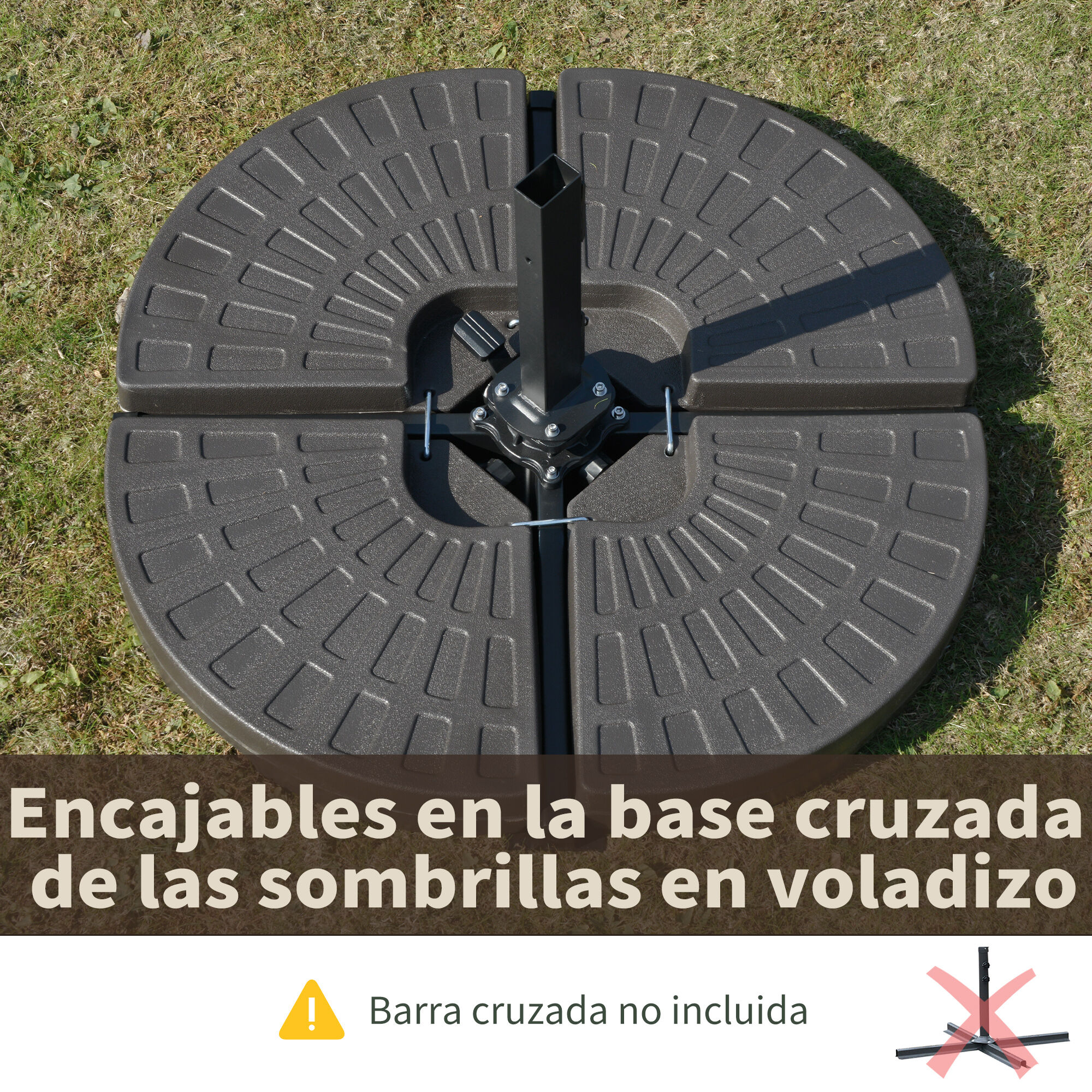 Outsunny Base para Sombrilla en 4 Partes Rellenable de Arena y Agua Desmontable para Jard&iacute;n Patio al Aire Libre 100x100x10,5 cm Caf&eacute;, , large Imagen numero 5