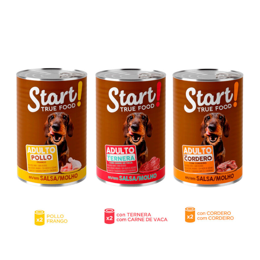 12 latas x 400 g Start! Adult Pollo, Ternera y Cordero en Salsa lata para perros &iexcl;Pack ahorro!, , large Imagen numero 3