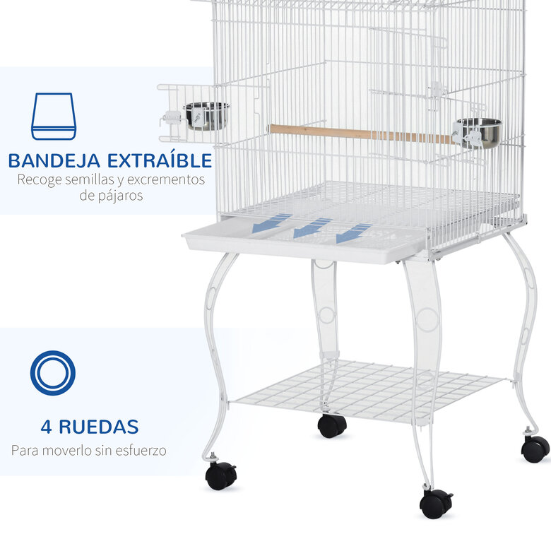 Jaula Blanca Para Pájaros Pequeños Con Soporte - Ideal Para Periquitos, Canarios Y Pinzones