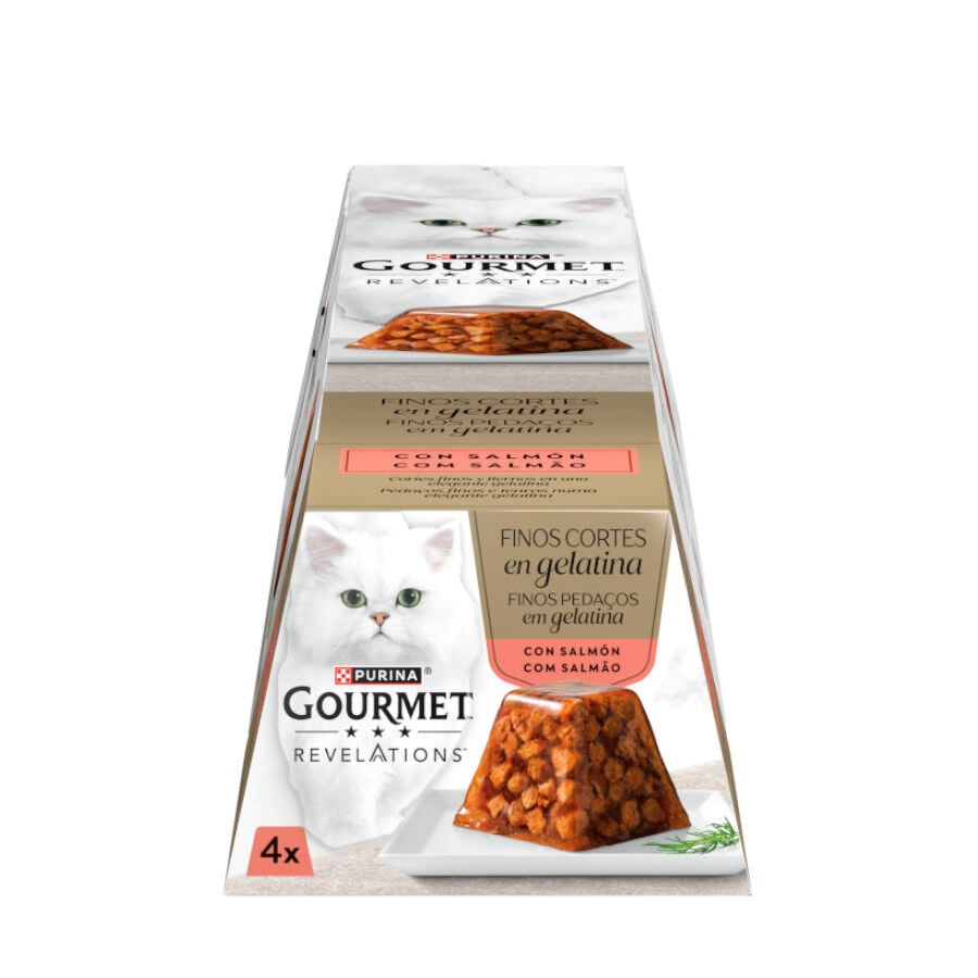 4 tarrinas x 57 g Gourmet Revelations Finos Cortes de Salm&oacute;n en gelatina para gatos, , large Imagen numero 1