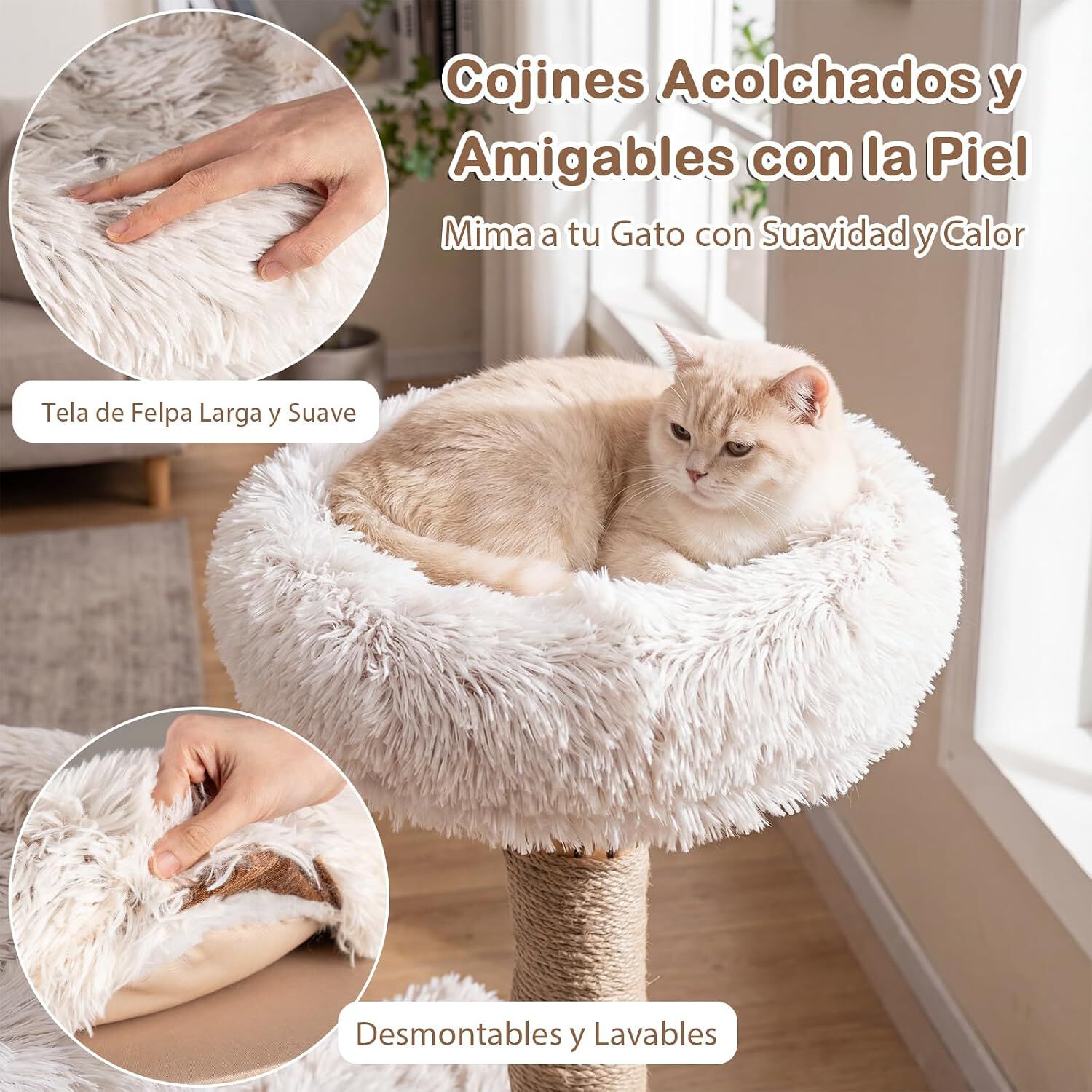 COSTWAY 101 cm &Aacute;rbol Rascador para Gatos de Madera Maciza, 4 Plataformas Acolchadas de Felpa, Postes Rascadores y Alfombrilla, Torre Rascador para Gatos en Forma de Ramas de Bohemio para Interior, , large Imagen numero 4