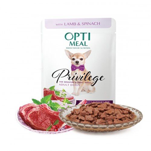 Optimeal Pienso h&uacute;medo para perros de razas peque&ntilde;as y mini Cordero y Espinacas, , large Imagen numero 1