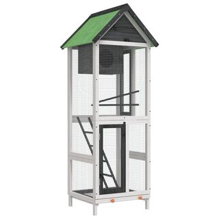 VidaXL Pajarera vertical con escaleras y palillos de madera blanca y verde para Pájaros