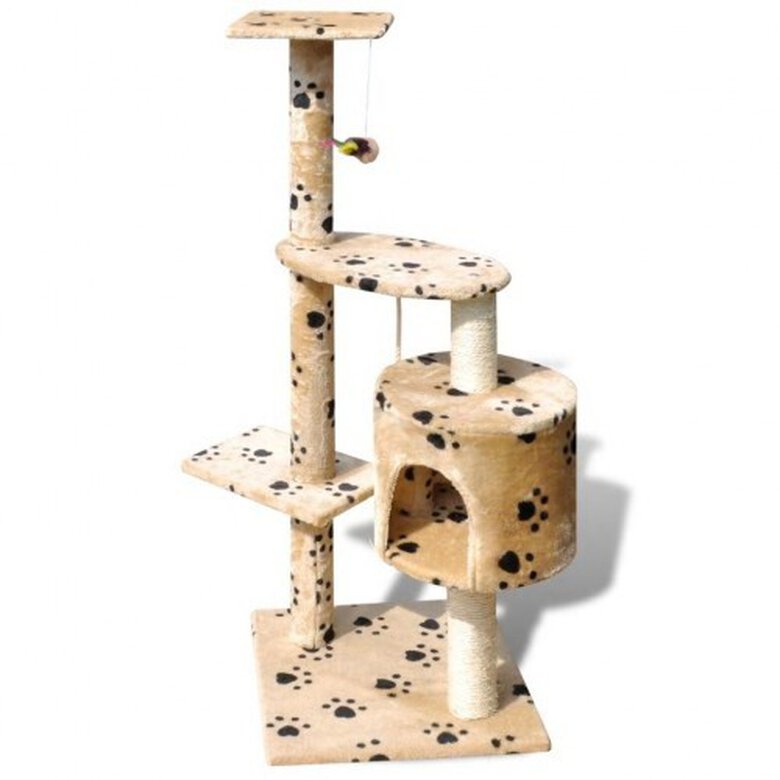 Árbol rascador con postes para gatos color Beige Huellas, , large image number null