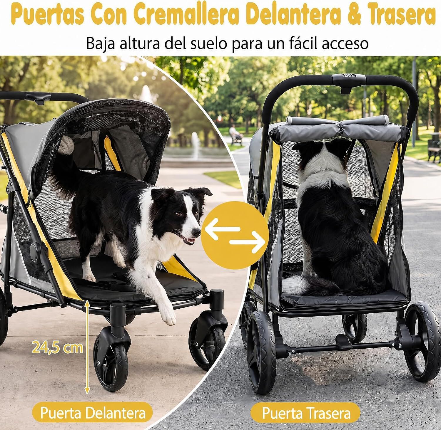 COSTWAY Cochecito Plegable de Acero de Alto Carbono para Mascotas, Carro Perro con Freno Trasero, Puertas con Cremallera, 3 Ventanas, Coj&iacute;n Extra&iacute;ble, Bolsillo y Portavasos, 105 x 68 x 72 cm, , large Imagen numero 4