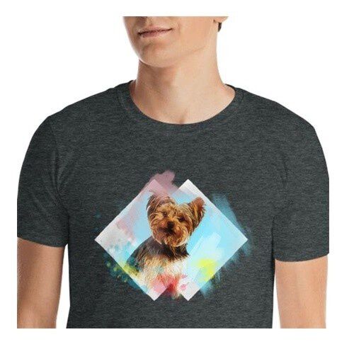 Mascochula camiseta hombre acuarela personalizada con tu mascota gris oscuro thumbnail