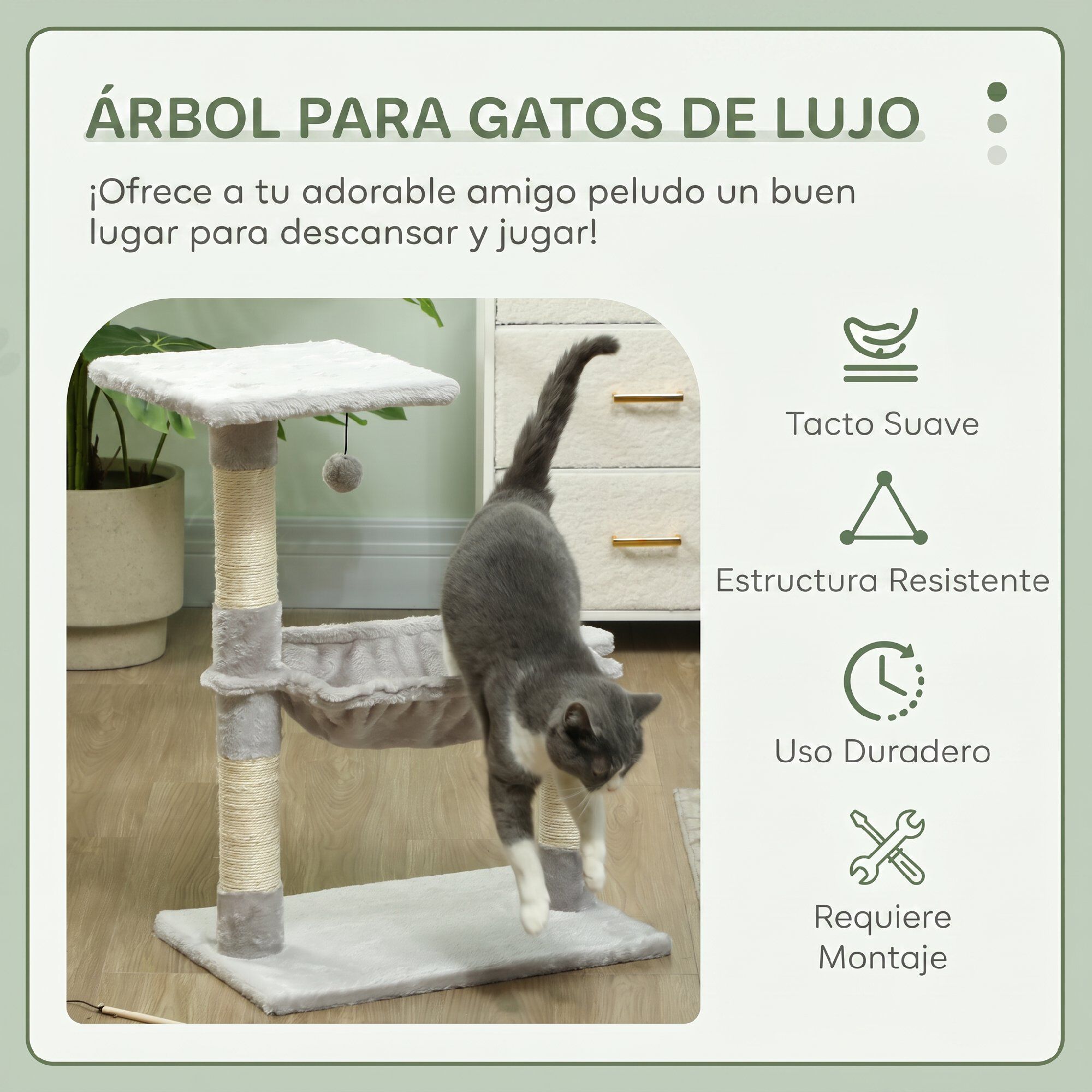 PawHut &Aacute;rbol para Gato Gris Claro, , large Imagen numero 4