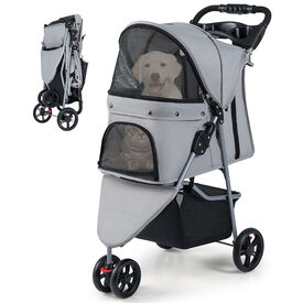 COSTWAY Cochecito Plegable para Mascotas, Carrito para Perros con Capota Ajustable, Almohadilla Lavable Extra&iacute;ble, Cesta de Almacenaje, Portavasos, Carro para Perros hasta 15 kg, 82x45x100 cm (Gris)