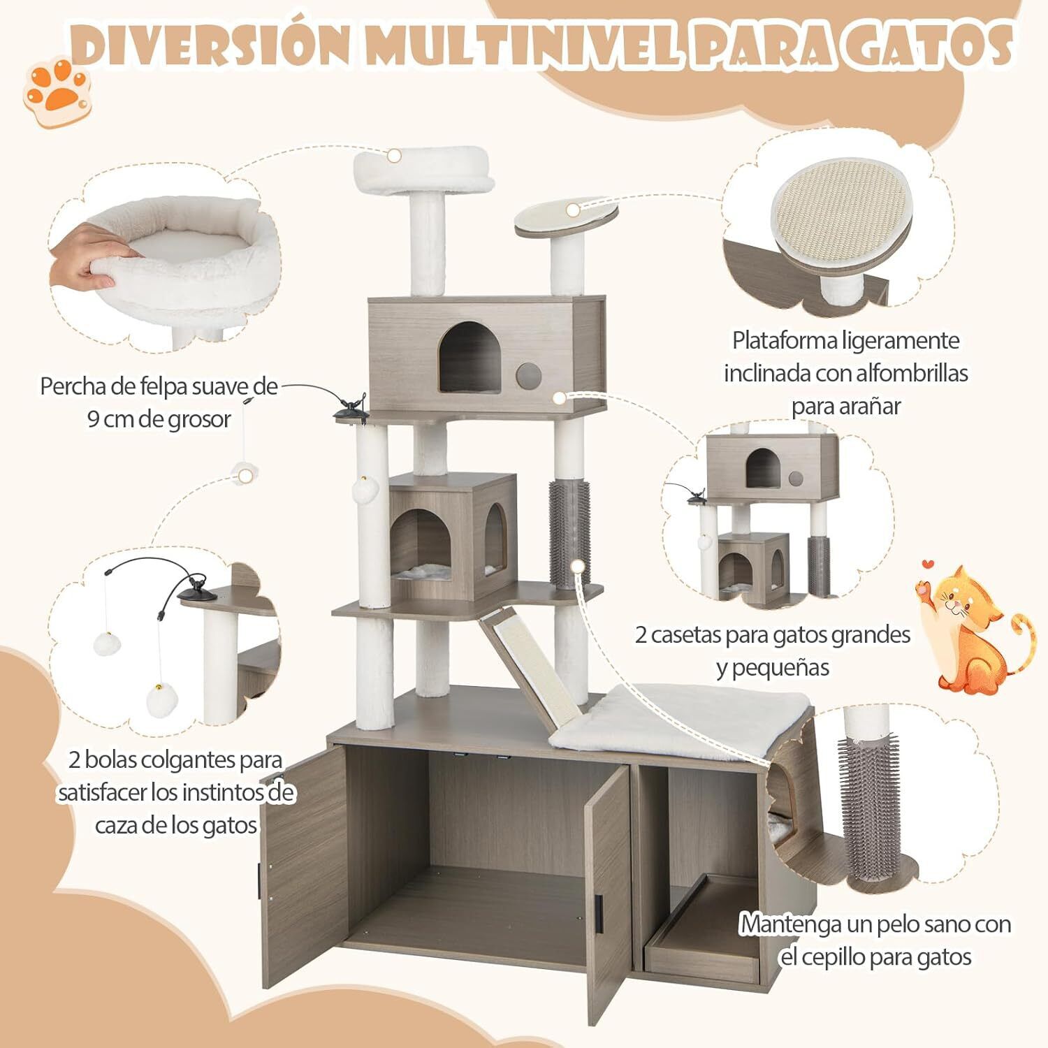 COSTWAY Árbol para Gatos con Caja de Arena y Postes de Sisal thumbnail