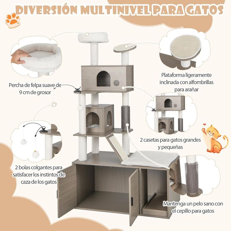 COSTWAY Árbol para Gatos con Caja de Arena y Postes de Sisal thumbnail