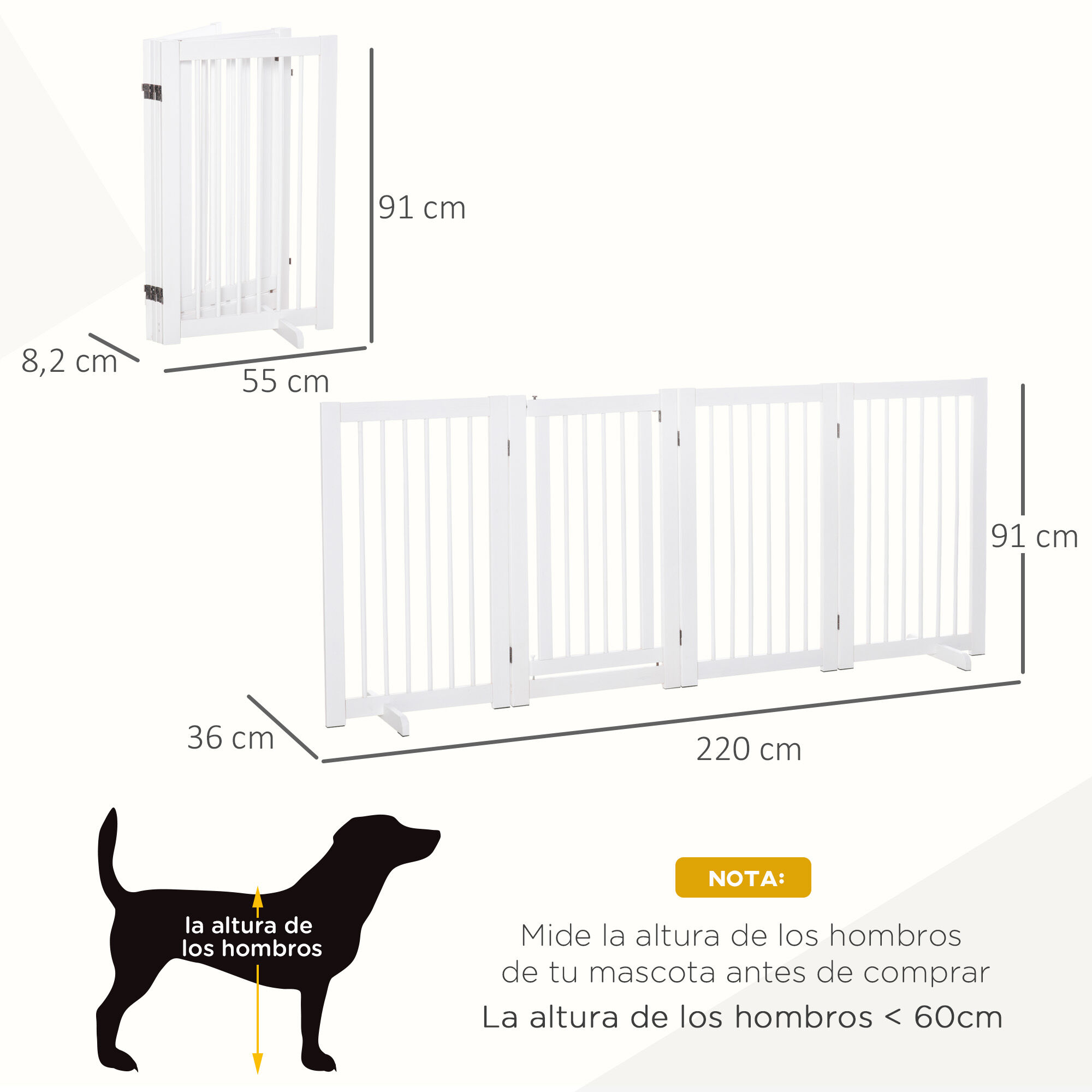 PawHut Barrera para Perros Plegable Valla para Mascotas de 4 Paneles con Puerta Peque&ntilde;a Barrera de Seguridad para Escalera Pasillo 220x36x91 cm Blanco, , large Imagen numero 3