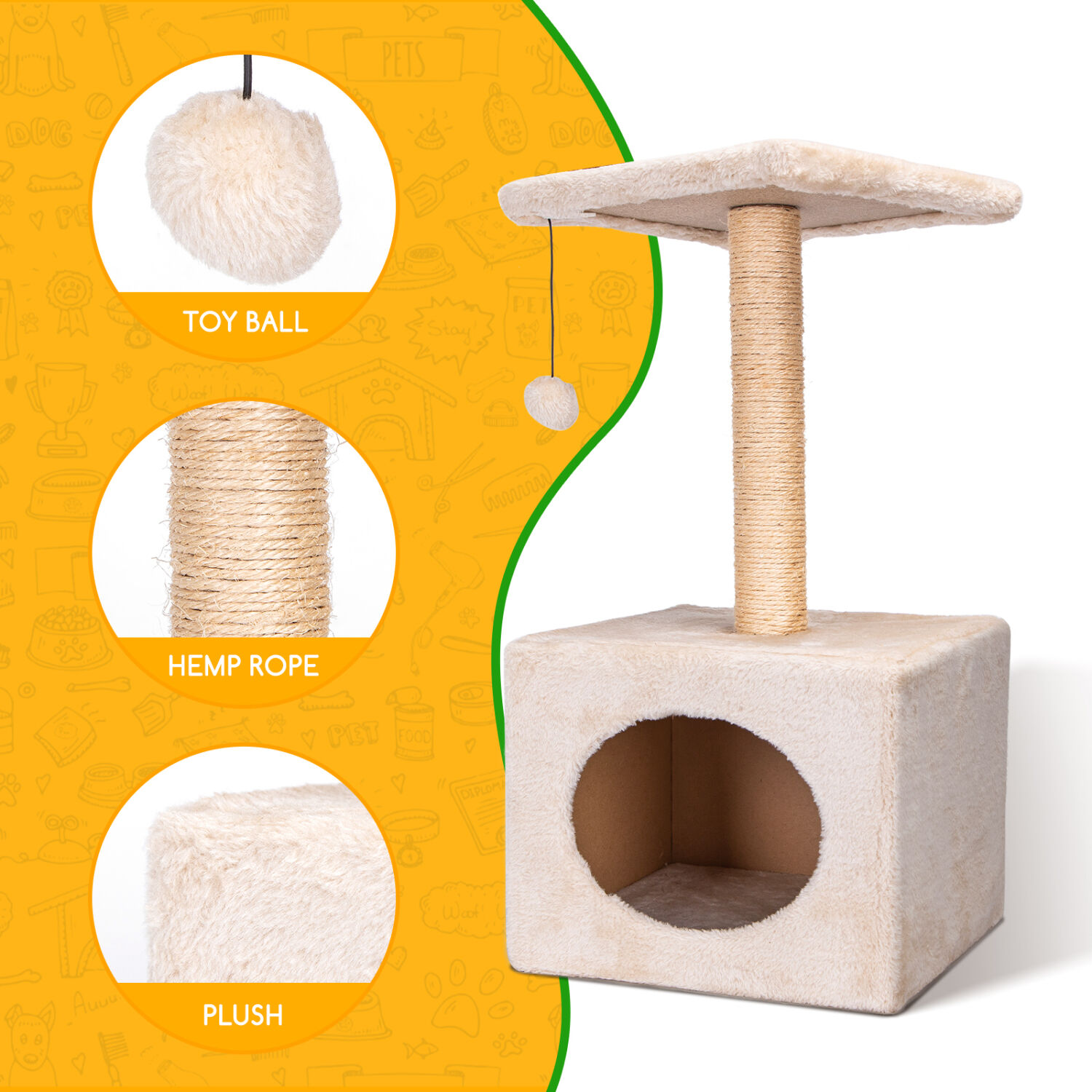 Nobleza - &Aacute;rbol para Gatos, &Aacute;rbol Escalador, &Aacute;rbol Rascador, Dos Bolas de Juego Altura 60cm, Color Beix, , large Imagen numero 2