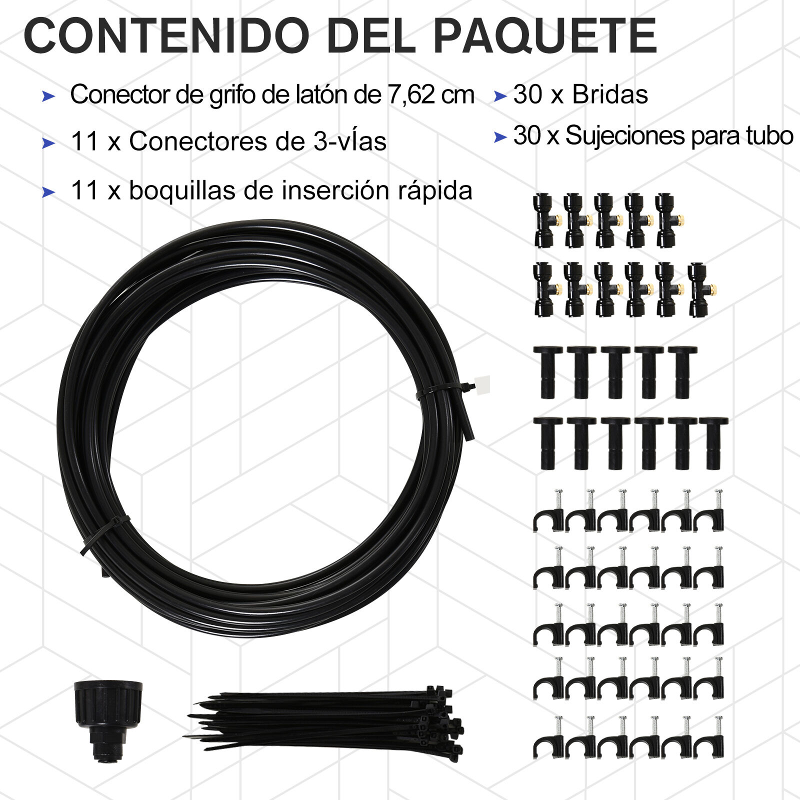 Outsunny Rociador de Agua para Jardines Kit Difusor Sistema de Enfriamiento por Nebulizaci&oacute;n Diferentes Boquillas Grifo de Lat&oacute;n para Patio al Aire Libre Negro 6m, , large Imagen numero 4