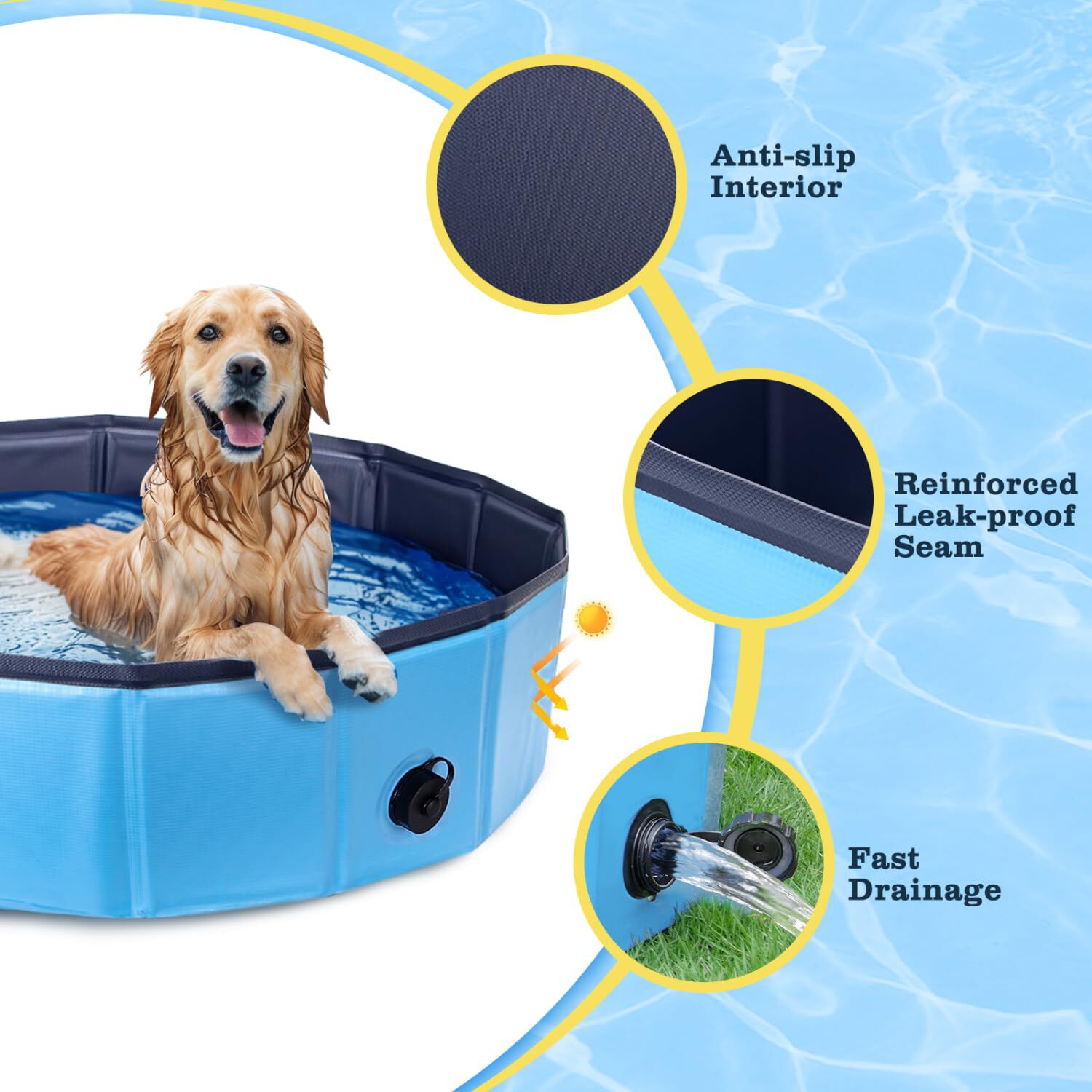 Nobleza Piscina Plegable para Perros 80x20 cm &ndash; Ba&ntilde;era Antideslizante con Paneles de PP R&iacute;gido &ndash; Ideal para Mascotas Peque&ntilde;as &ndash; Azul, , large Imagen numero 3