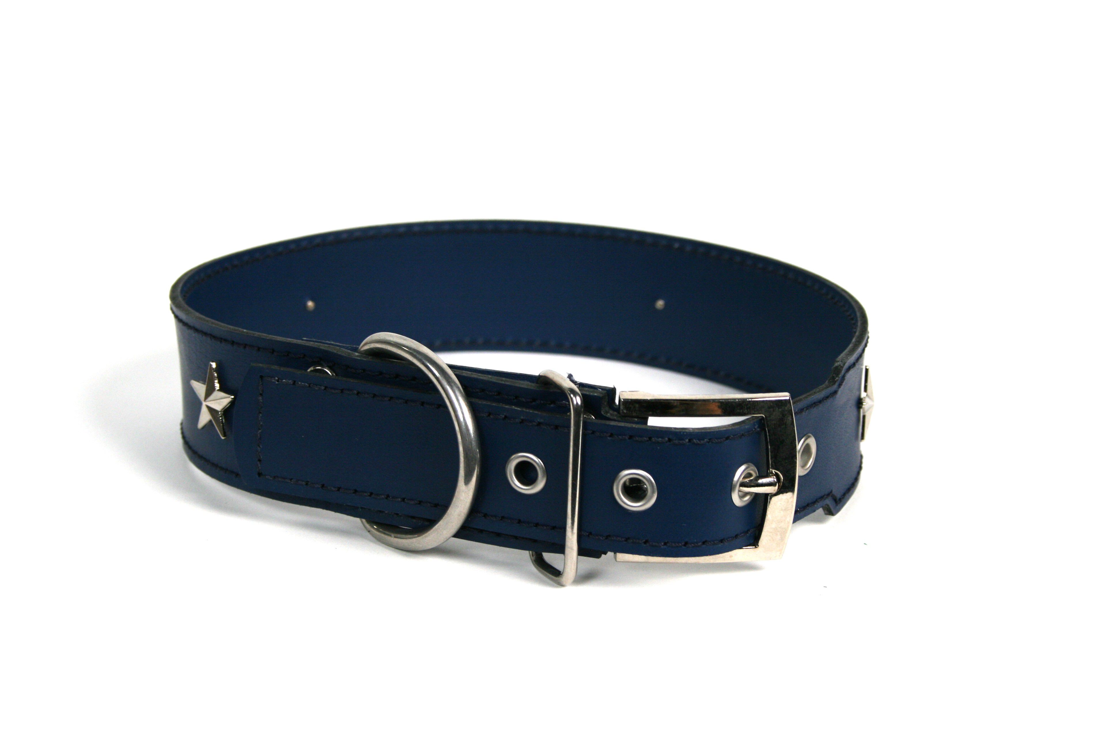 COLLAR DE PIEL AZUL MARINO CON  ESTRELLA, , large Imagen numero 2