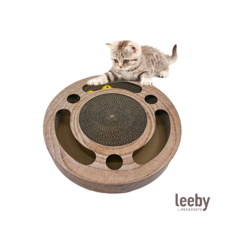 Leeby Pelusa rascador de cart&oacute;n con bola y estampado madera para gatos, , large Imagen numero 2