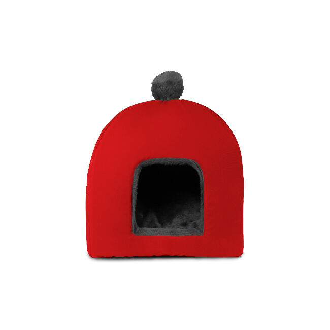 Gauty Cama Redonda para Perros y Gatos  Tela Impermeable y pelo - Rojo y gris, , large Imagen numero 1