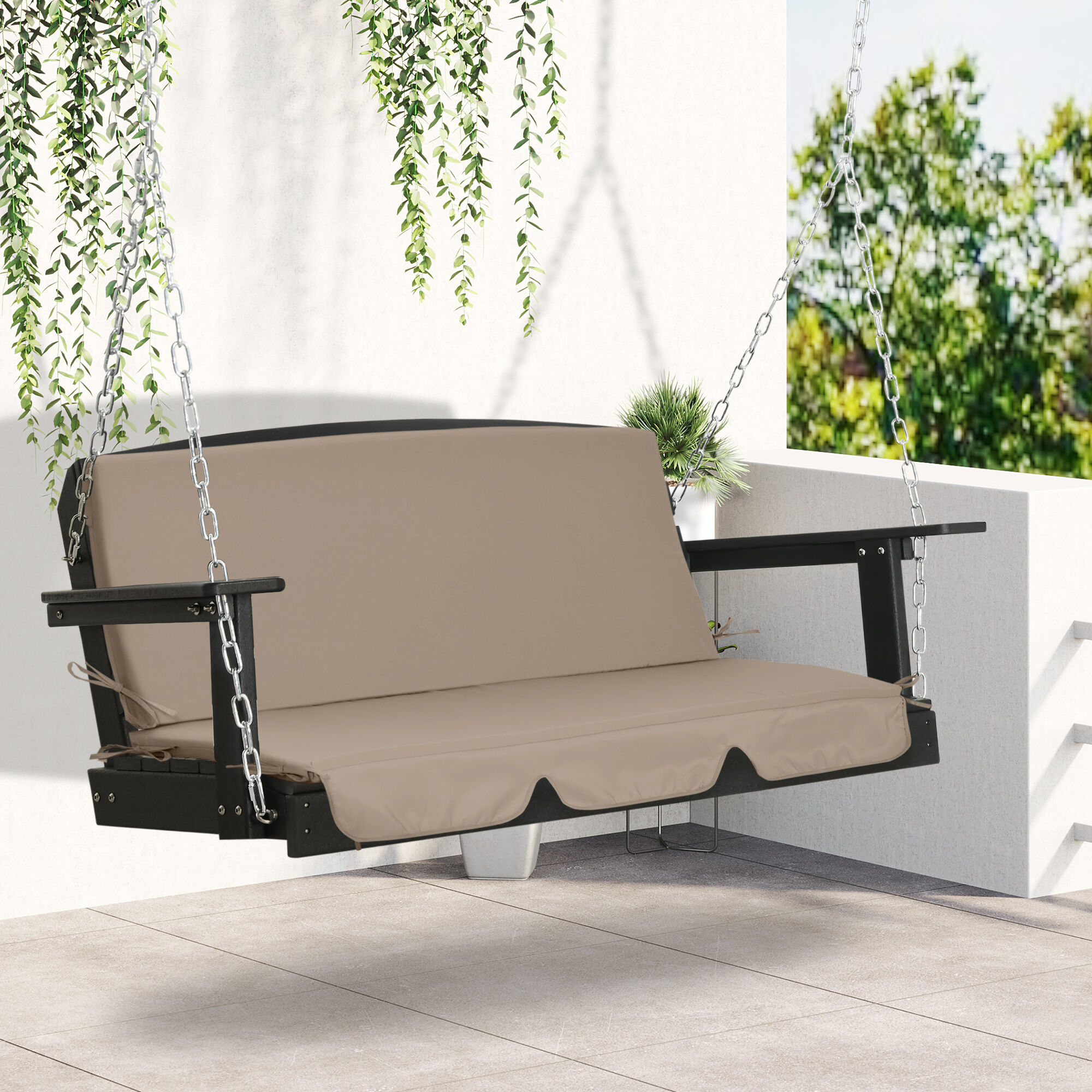 Outsunny Coj&iacute;n para Columpio de 2 Piezas 130x45x5 cm Coj&iacute;n para Balanc&iacute;n Coj&iacute;n de Asiento y Respaldo Acolchado para Jard&iacute;n Terraza Balc&oacute;n Exterior Marr&oacute;n, , large Imagen numero 2
