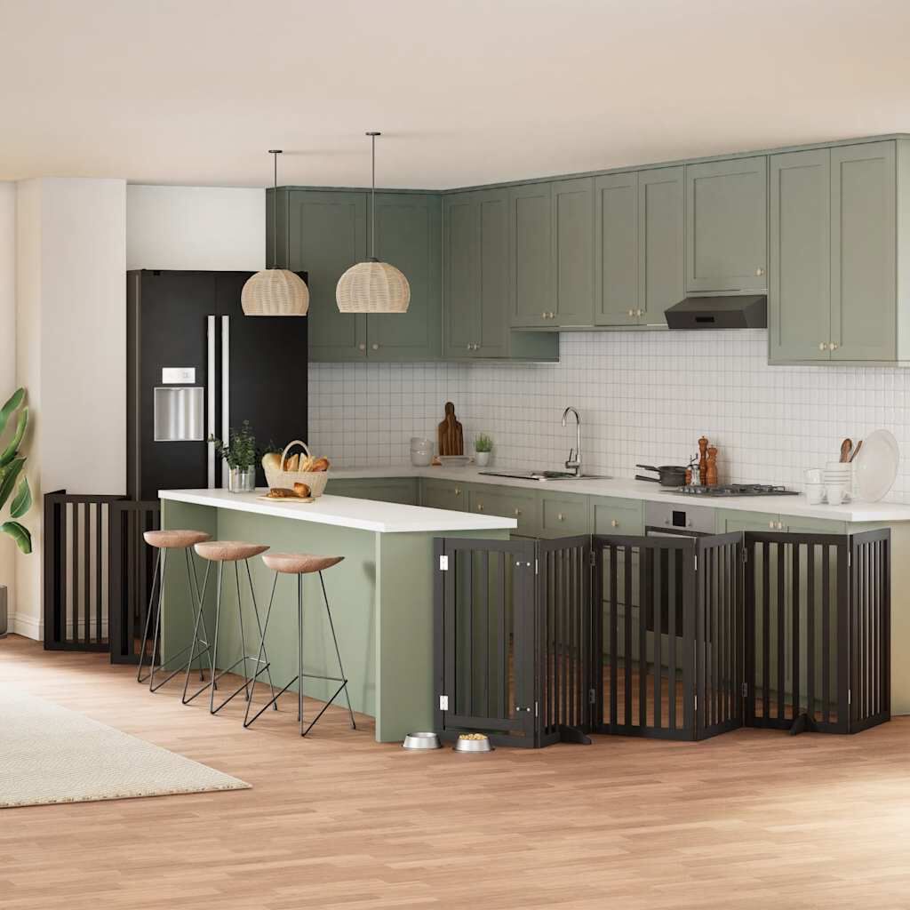 vidaXL Puerta de perros plegable 12 paneles madera &aacute;lamo negra 600 cm, , large Imagen numero 2