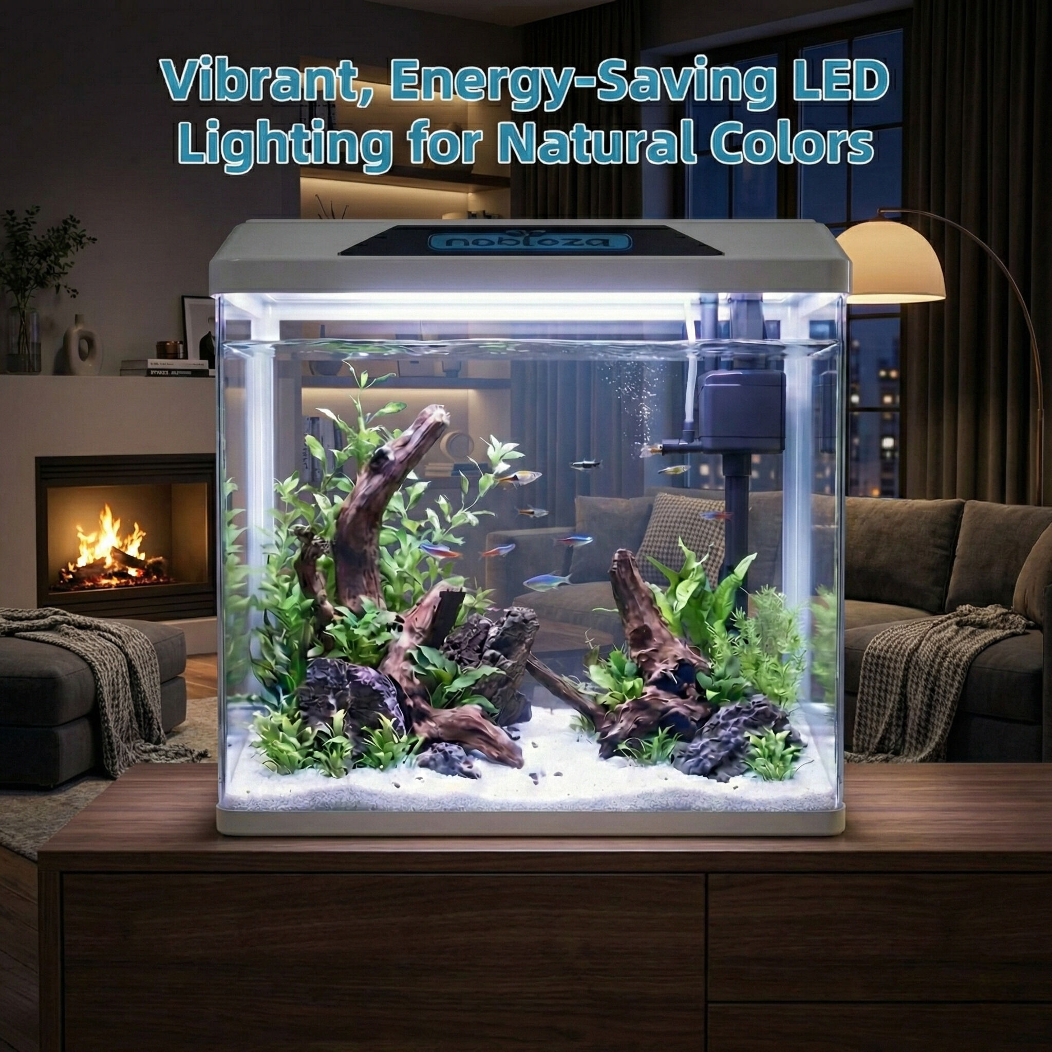 Nobleza Acuario Kit Completo Nobleza con Iluminaci&oacute;n LED y Sistema de Filtraci&oacute;n Integrado - Dise&ntilde;o Panor&aacute;mico, , large Imagen numero 3