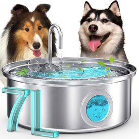 Bebedero para perros Oneisall de 7 litros, de acero inoxidable, con ventana grande