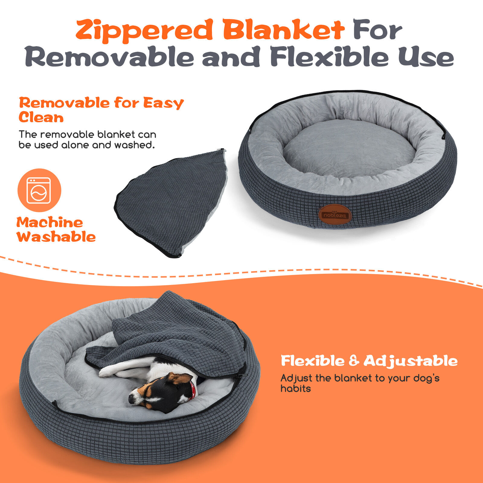 Nobleza Cama redonda Lavable para perros y gatos thumbnail