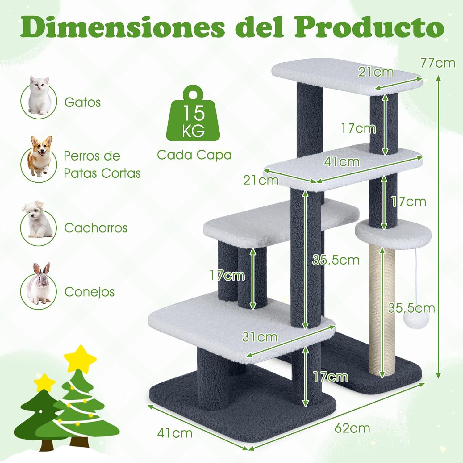 COSTWAY Escaleras para Gatos, Rscalera para Mascotas de 4 Pelda&ntilde;os, 62 x 41 x 77 cm, Escalera para Gatos de hasta 15 kg Escalera para Perros para Camas Altas, Sof&aacute;s, &Aacute;rbol Rascador para Gatos Peque&ntilde;os, , large Imagen numero 5
