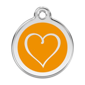 Red dingo Placa identificativa Acero Inoxidable Esmalte Tribal Corazón Naranja para perros