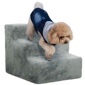 PawHut Escalera para Perros de 3 Peldaños con Funda Extraíble y Lavable Escalera para Mascotas Mayores Perros Pequeños Gatos para Cama Sofá 46x35x35 cm Gris Claro