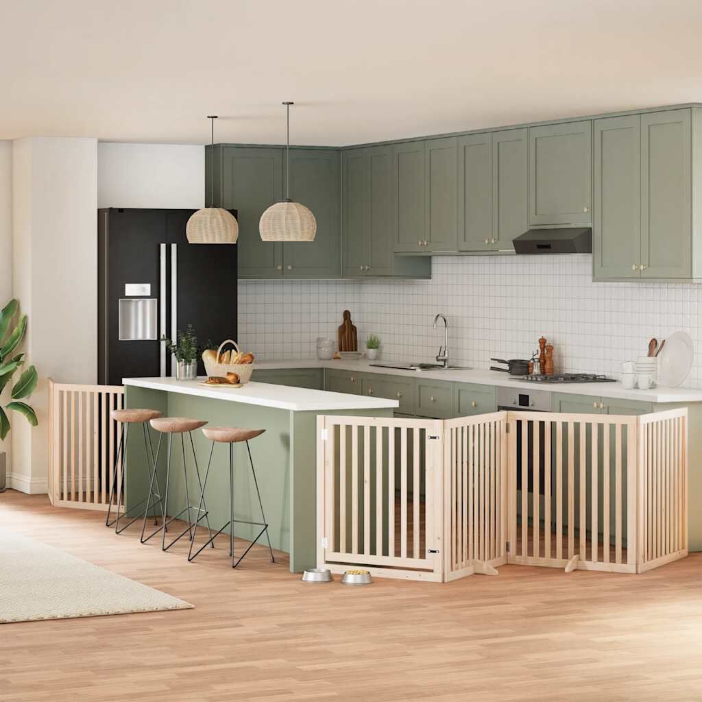 vidaXL Puerta para perros plegable 6 paneles madera de &aacute;lamo 480 cm, , large Imagen numero 2