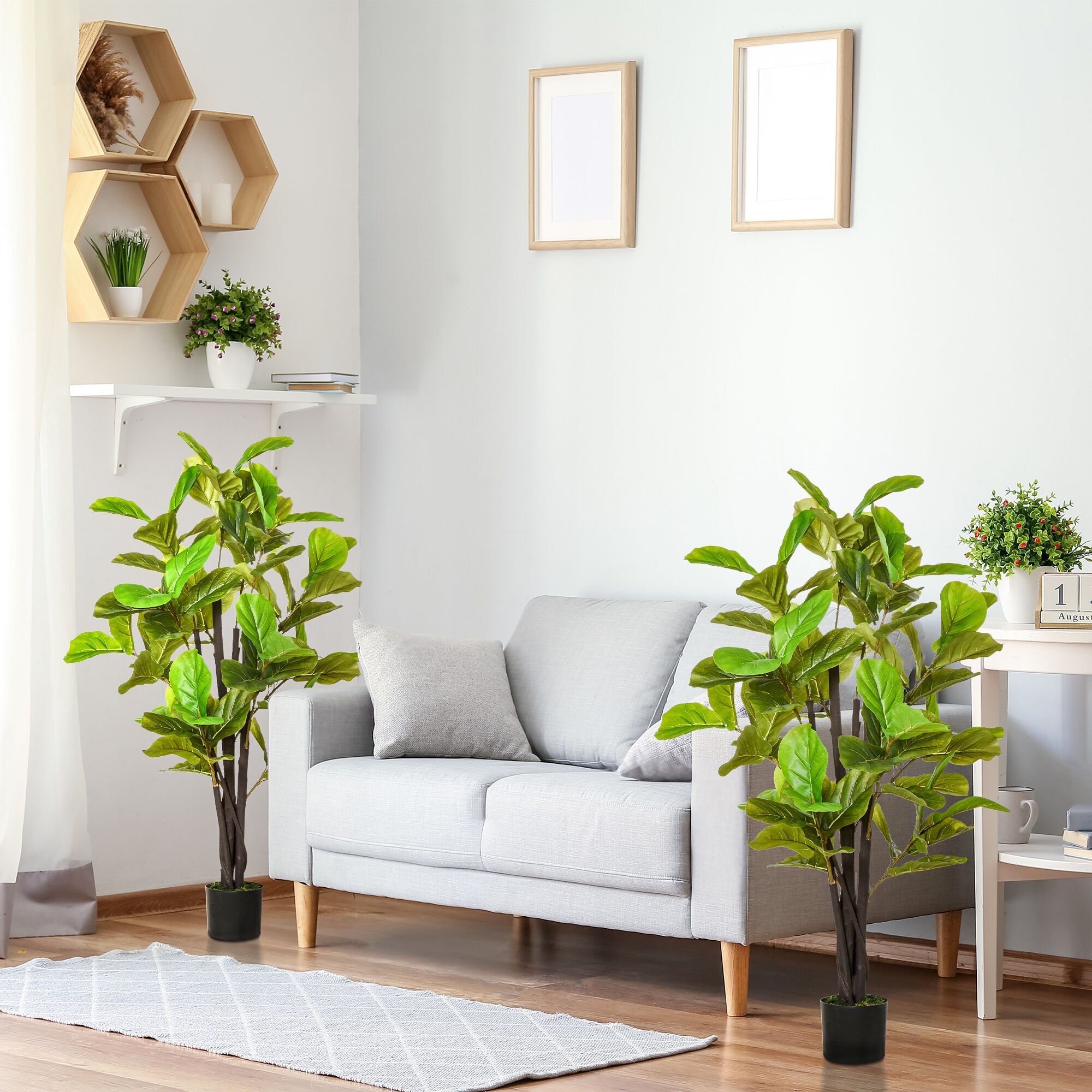 HOMCOM Ficus Artificiales 130 cm Plantas Artificiales con Maceta Plantas Artificiales Decorativas para Interior y Exterior Hogar Sal&oacute;n Oficina Verde, , large Imagen numero 2