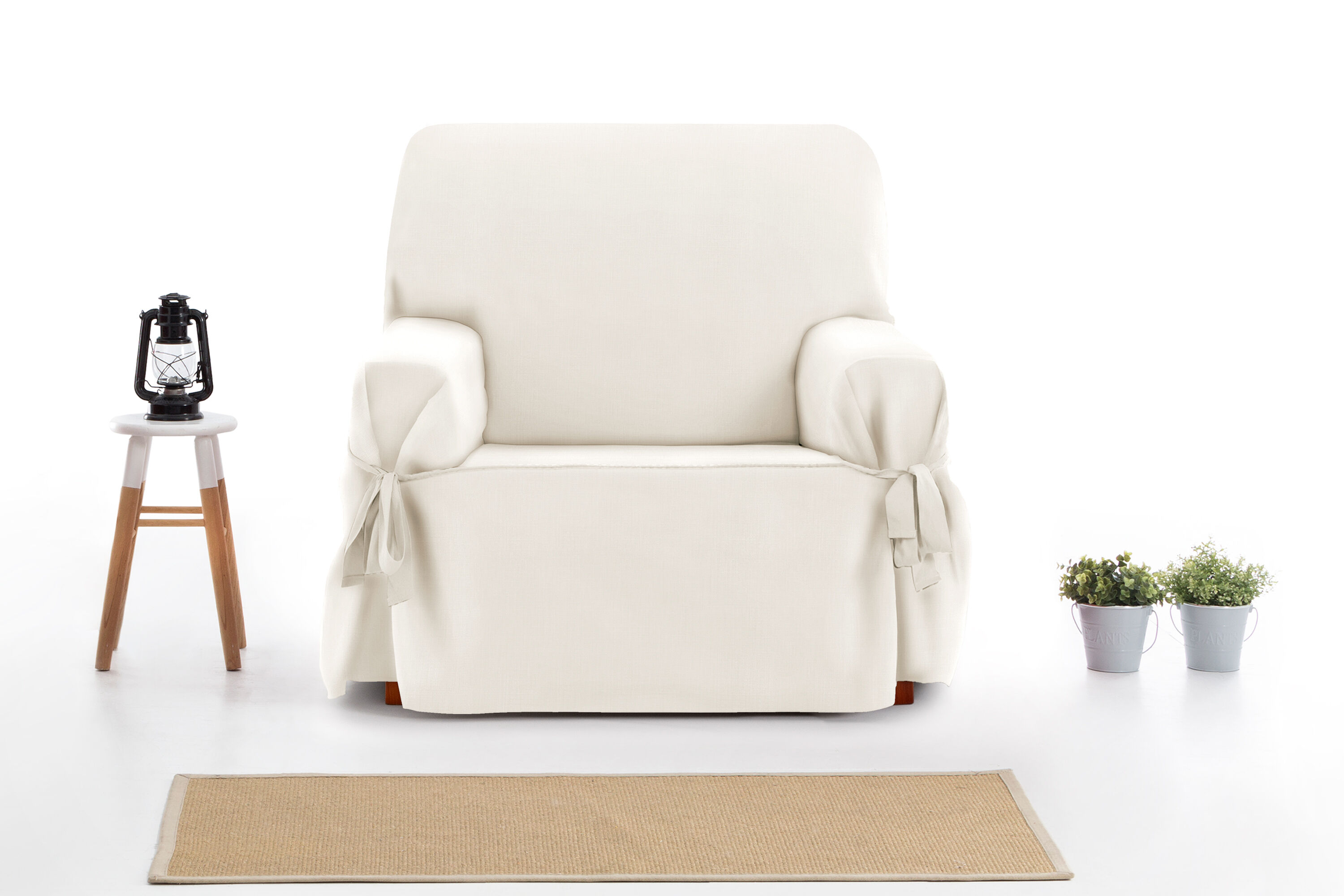 Protector Funda Sillon Sofa 1 Plaza con lazos. Color Marfil. 1 Plaza (80 - 120 cm), , large Imagen numero 3