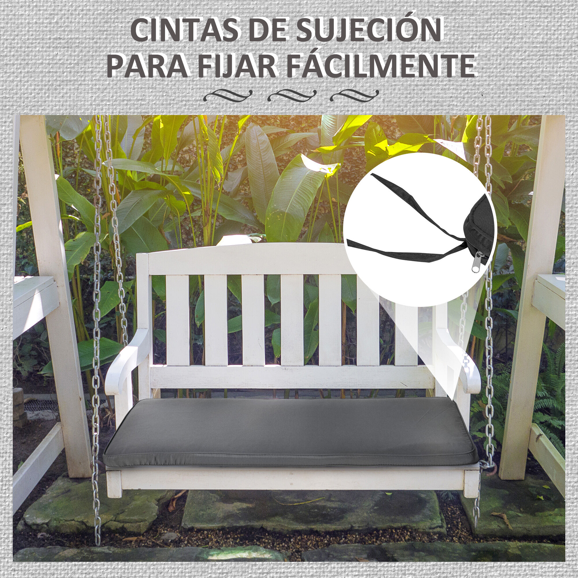 Outsunny Coj&iacute;n para Banco de Exterior 110x46x5 cm Desenfundable y Lavable Almohadilla Acolchado para Banco Doble de Jard&iacute;n Patio Terraza Gris, , large Imagen numero 4