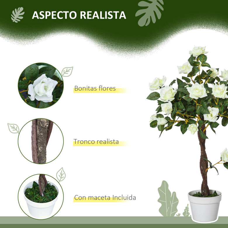 Outsunny Rosas Artificiales Verde y Blanco para hogar thumbnail