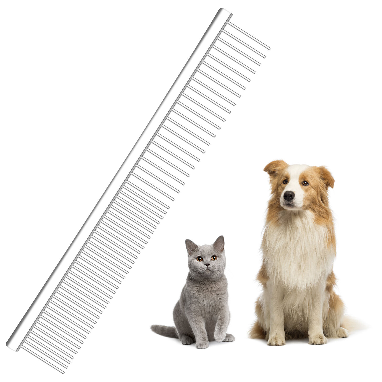 Nobleza Peines para Perros Gatos,2 en 1 Acero inoxidable Grooming Peine profesional para Perros Mascotas Peine de Dientes Redondeados(17 x 2.9cm)(1), , large Imagen numero 1