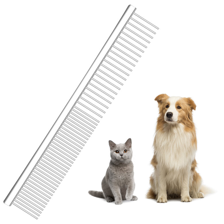 Nobleza Peines para Perros Gatos,2 en 1 Acero inoxidable Grooming Peine profesional para Perros Mascotas Peine de Dientes Redondeados(17 x 2.9cm)(1)
