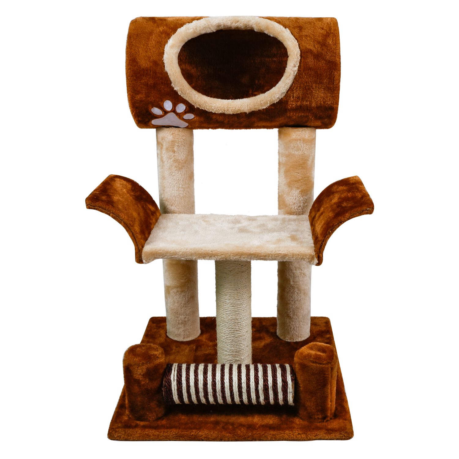 Nobleza - &Aacute;rbol rascador para Gatos de Dos Plataformas con Cueva y Juguetes Colgantes. Color marr&oacute;n, 52*25*47 cms., , large Imagen numero 2