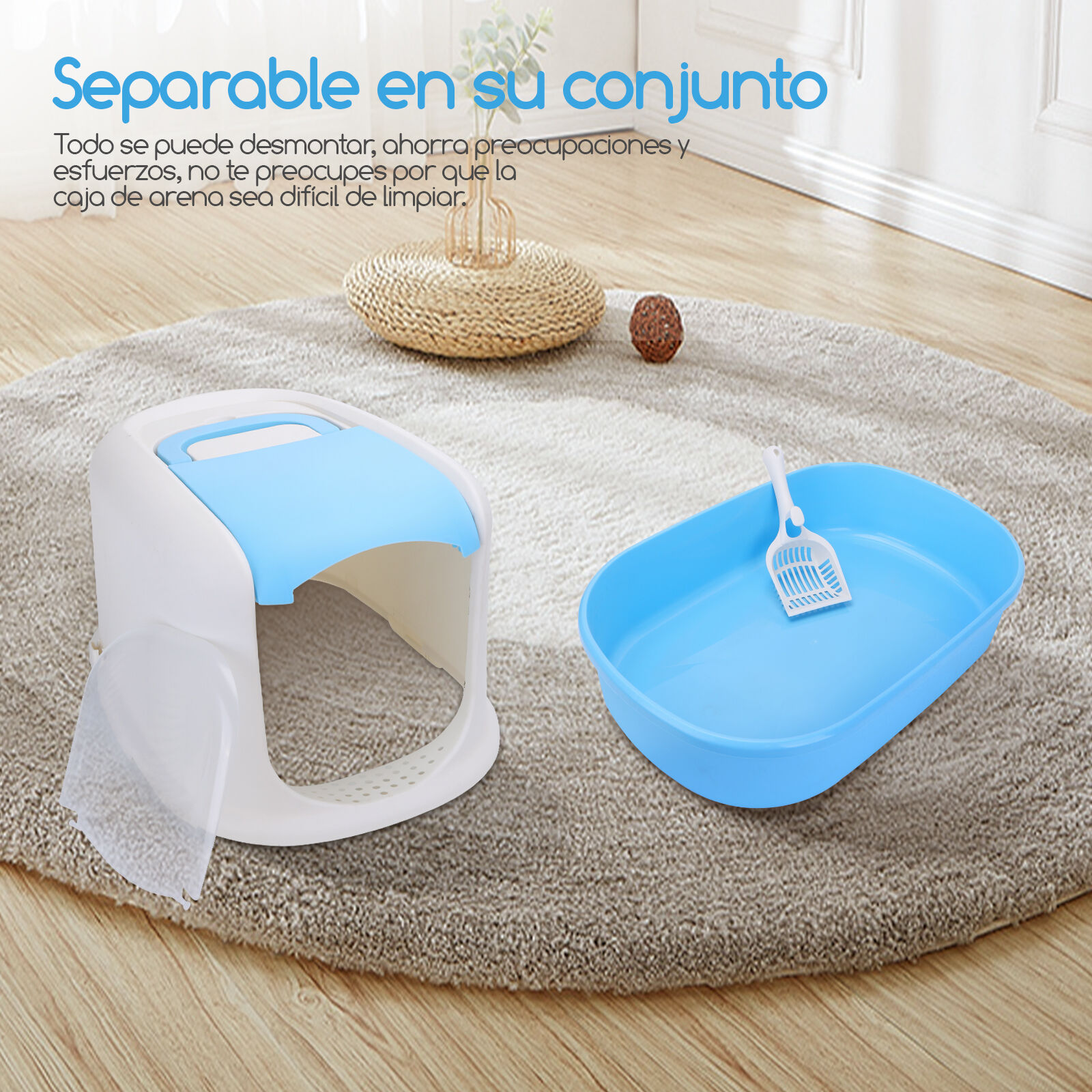 Nobleza - Inodoro para Gatos con Abertura Frontal y Pala, Cajas de Arena para Gatos Cubierta Desmontable, Arenero para Gatos Grande, Azul 55*39*39.5 CM, , large Imagen numero 4