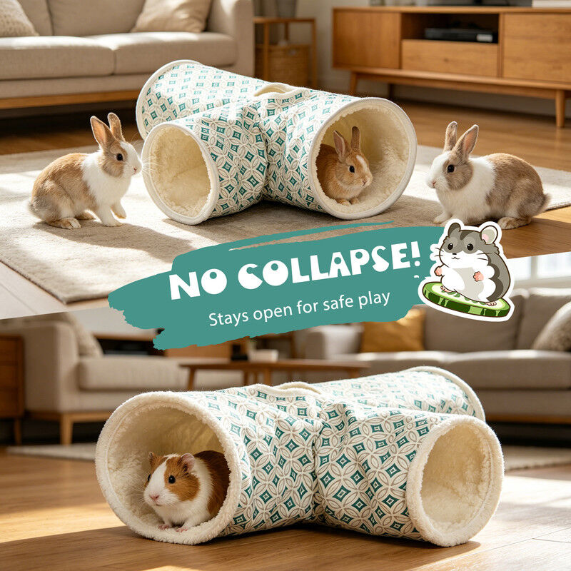 Nobleza T&uacute;nel para Cobayas y Conejos de 3 V&iacute;as &ndash; Resistente a Mordeduras, Tela Oxford, Plegable &ndash; Juguete Interactivo para Ratas, Chinchillas y Hurones &ndash; &Oslash;15 x 45 cm, Blanco y Verde, , large Imagen numero 4