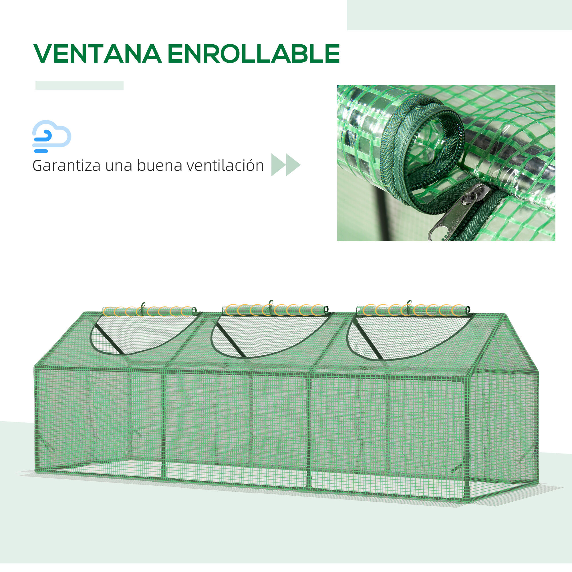 Outsunny Invernadero de Terraza 180x60x60 cm Caseta de Jard&iacute;n Acero con 3 Ventanas Enrollables Vivero Casero para Cultivo de Plantas Verduras Flores Verde, , large Imagen numero 4