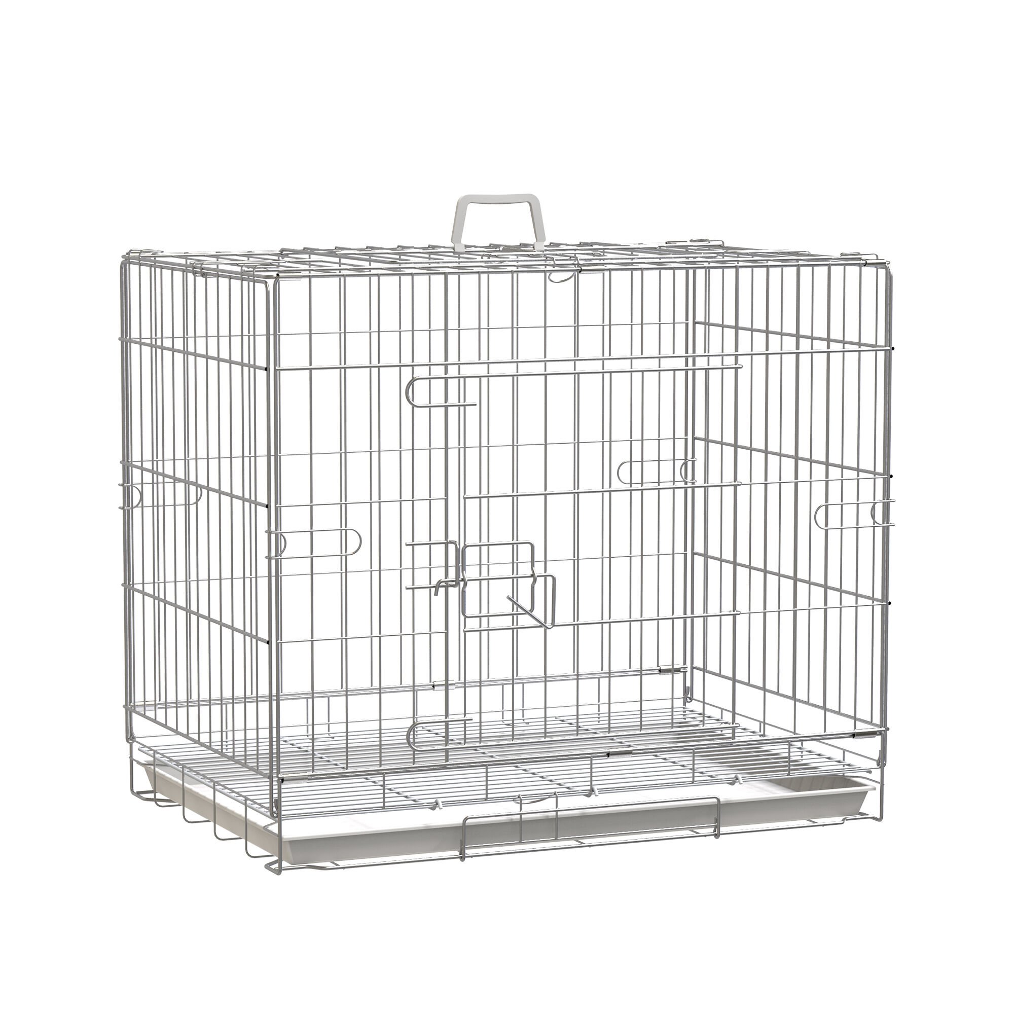 PawHut Jaula Plegable para Perros Perrera Met&aacute;lica 61x43x50 cm Jaula Met&aacute;lica para Perros con Bandeja Extra&iacute;ble y 2 Puertas con Pestillo Blanco, , large Imagen numero 1