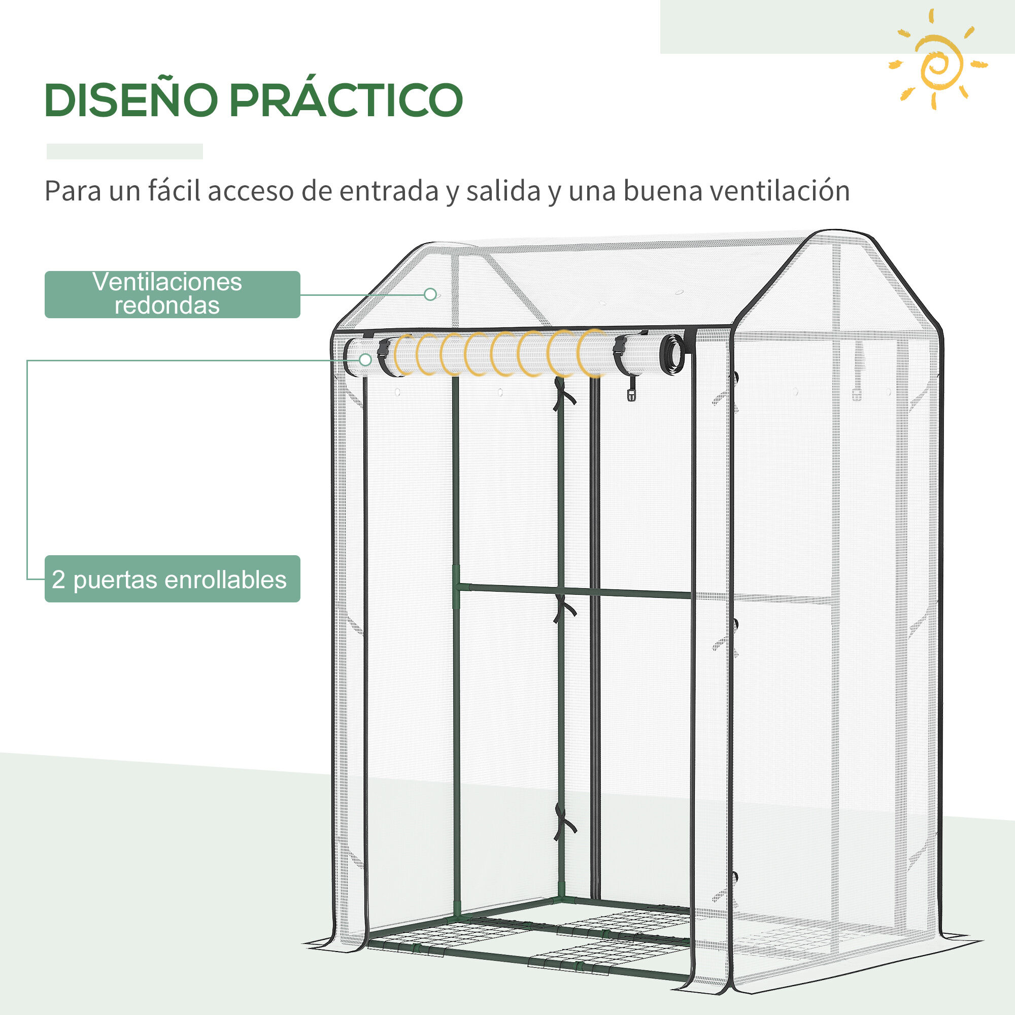 Outsunny Invernadero de Exterior Vivero Casero con Puerta Enrollable Cubierta de PE y Marco de Metal para Cultivos Plantas Tomates Terraza Patio 100x80x150 cm Transparente Blanco, , large Imagen numero 5