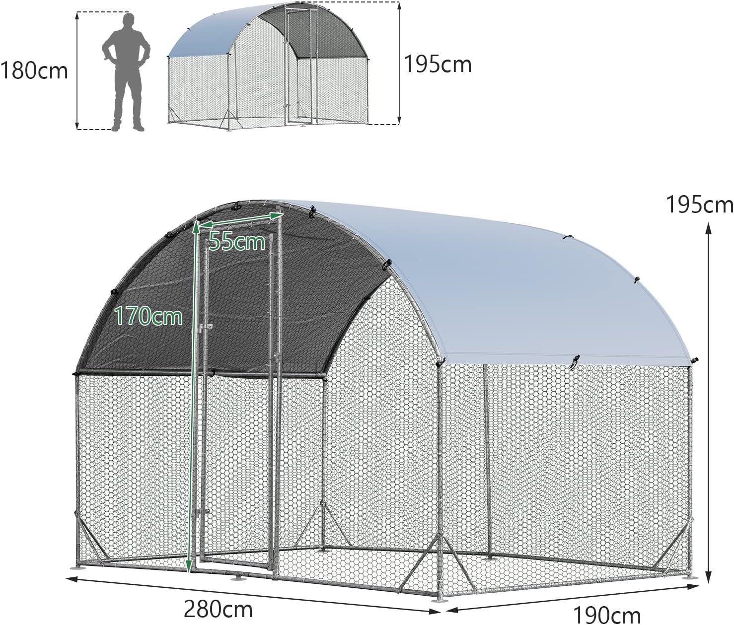 COSTWAY Gallinero de Metal Grande con Cerradura y Cubierta de Tela Oxford para gallinas thumbnail