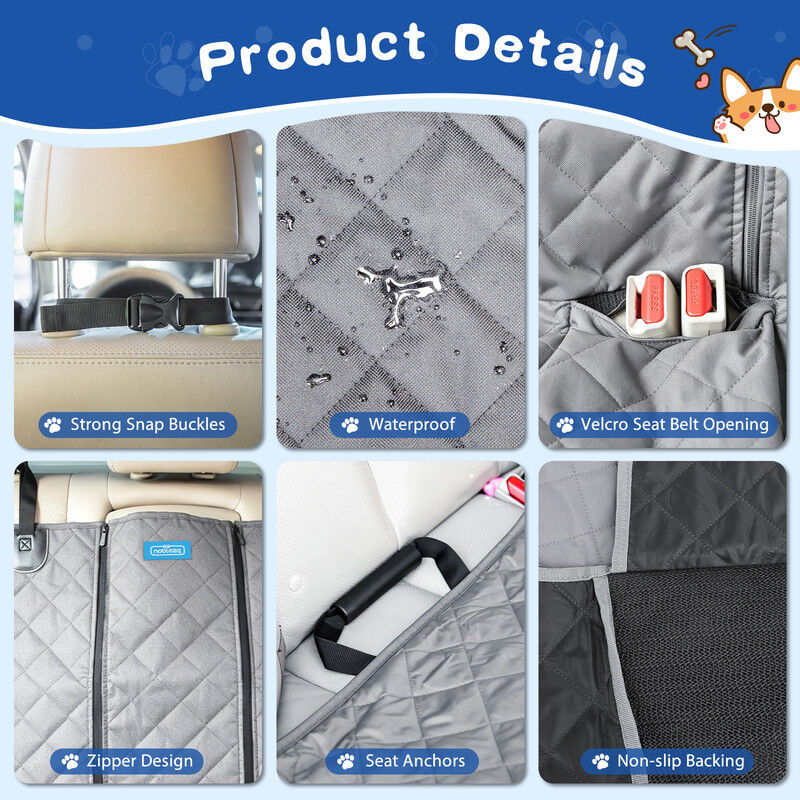Nobleza Funda Asiento Coche para Perros Impermeable &ndash; 137x121 cm, Antideslizante, con Cremallera Central &ndash; Protege el Asiento de SUV y Familiar &ndash; Gris, , large Imagen numero 3