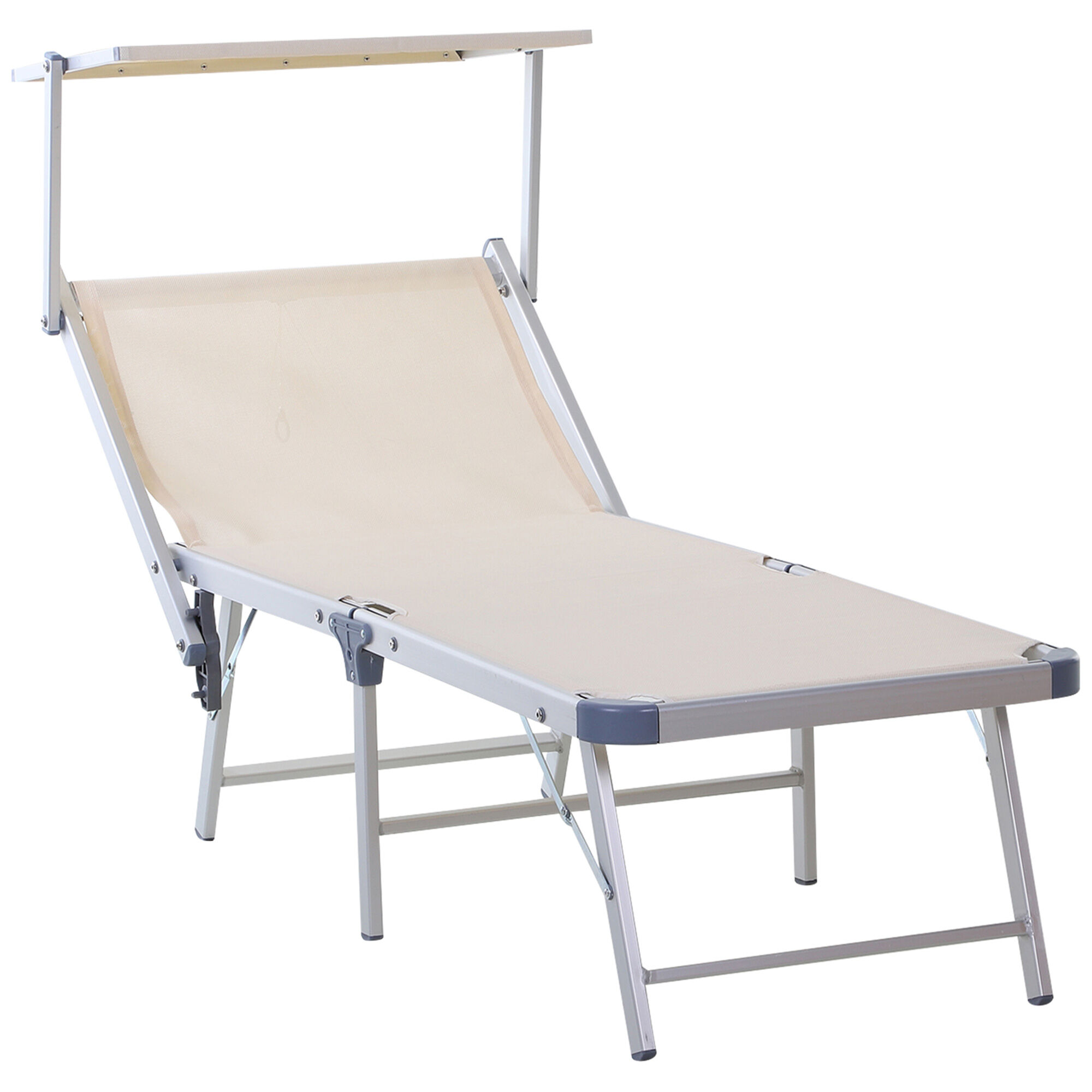 Outsunny Tumbona Plegable y Reclinable de Aluminio con Toldo Incorporado para Piscina Jard&iacute;n Terraza Exterior Carga 120 kg 169x72x50/70 cm Beige, , large Imagen numero 1